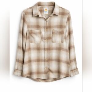 C&C California Plaid Flannel Shirt Tan Cream Medium